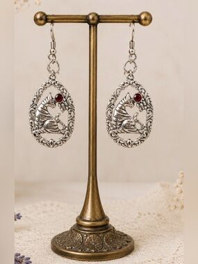 🤩Earrings Cat 925 Sterling Silver Garnet Accents Hanging Dangle